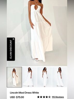 Princess Polly Lincoln White Tiered Maxi Dress US 4